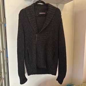 Vince Mens Alpaca Rib Knit Shawl Collar Zip Up Sweater